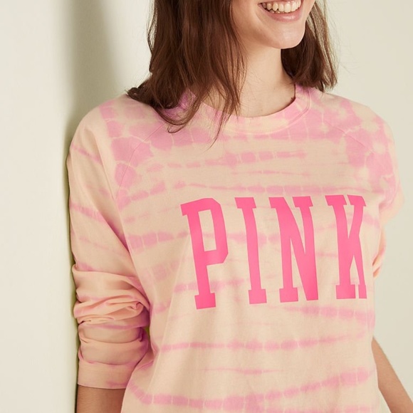 Victoria's Secret PINK Campus Baseball Tee Light Ivory Tie Dye Medium NEW - Picture 3 of 5